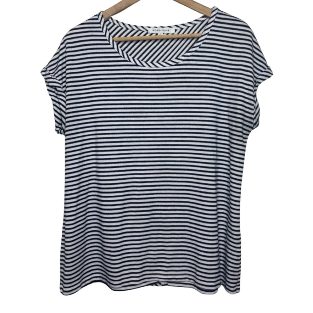 ROSE + Olive | Black and White Striped Shirt with Buttons on the Back | Size L
